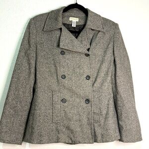 Ann Taylor Gray Tweed Double Breasted Blazer, wool-blend, fully-lined. Sz 8.